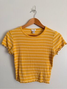 ADC Yellow Striped Ribbed Crop Tee